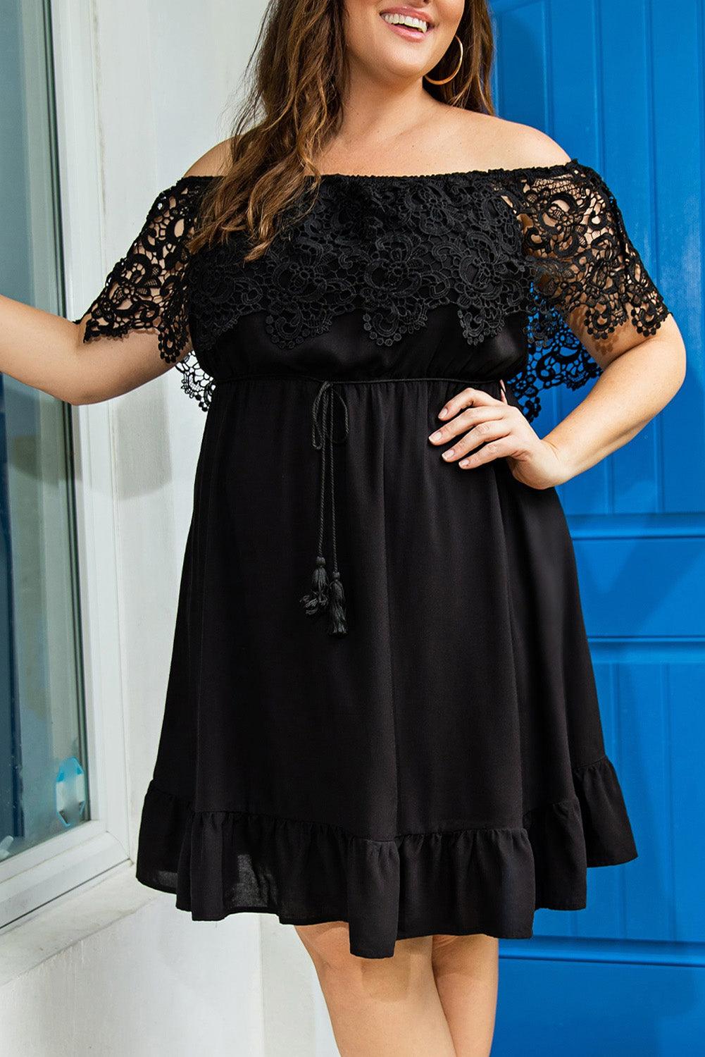 Off-the-shoulder Lace Sleeves Plus size Dress - L & M Kee, LLC