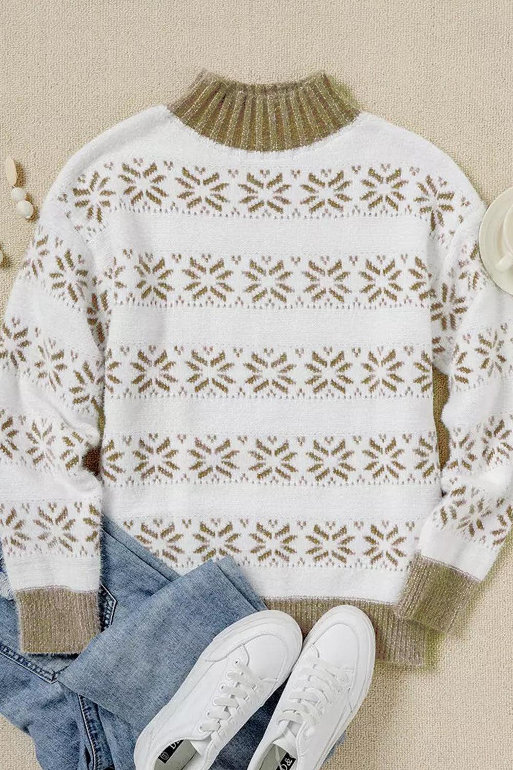 Christmas Snowflake High Neck Knit Sweater - L & M Kee, LLC
