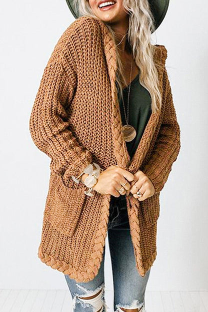 Solid Color Cable Knit Cardigan with Pockets - L & M Kee, LLC