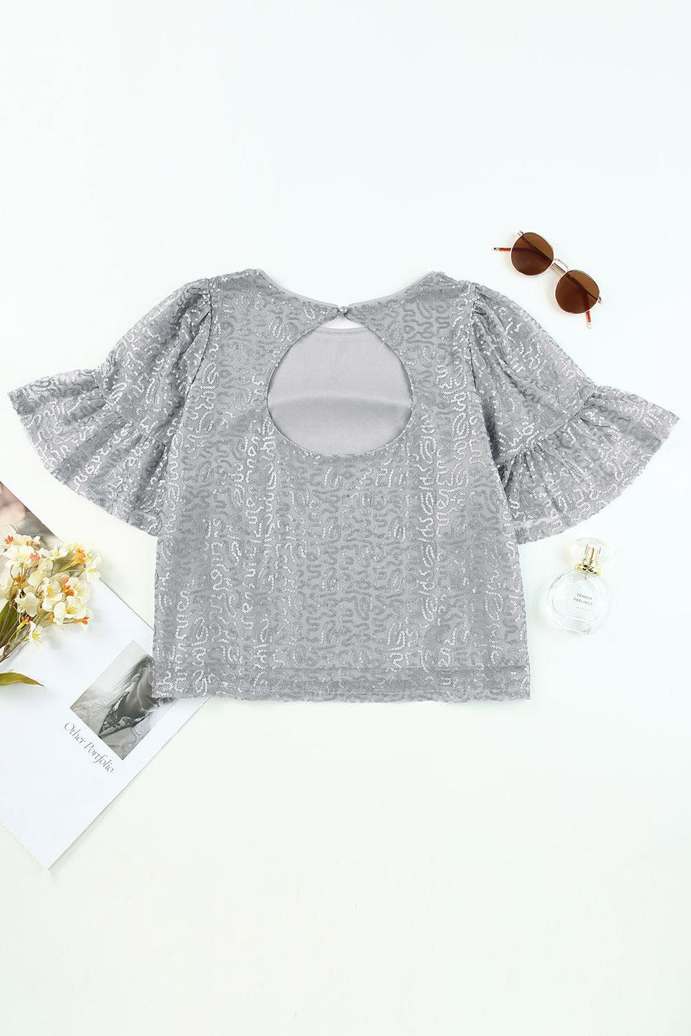 Ruffled Sleeves Sequin Blouse