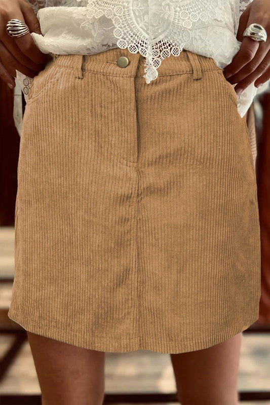 High Waist Corduroy Mini Skirt with Pockets - L & M Kee, LLC