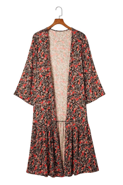 Multicolor Open Front Boho Floral Print Kimono - L & M Kee, LLC