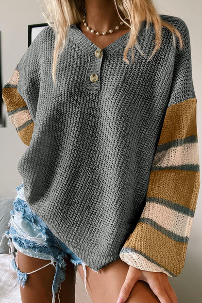 Striped Raglan Sleeve Drop Shoulder Sweater - L & M Kee, LLC
