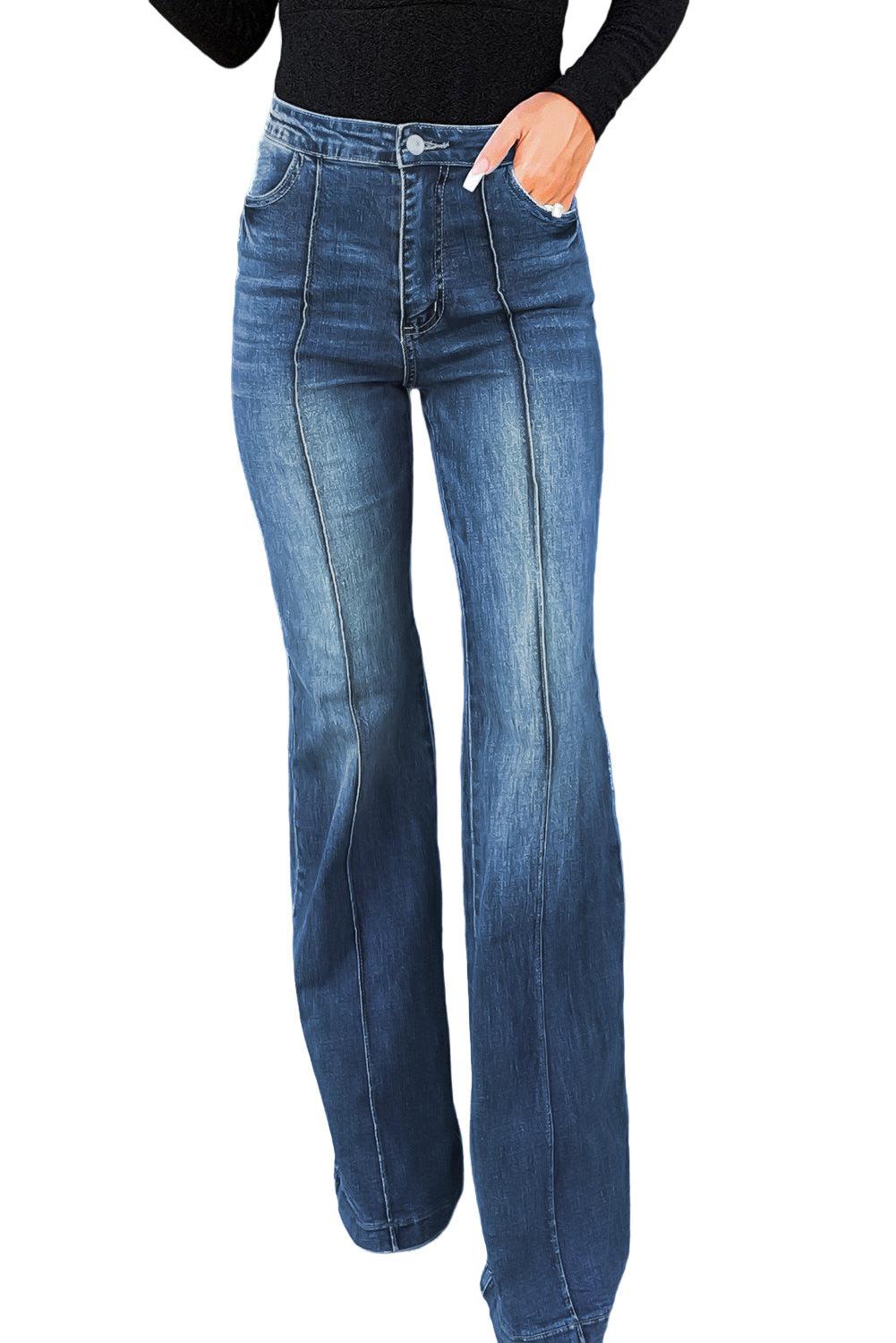 Central Seam Stitching Wide Leg Jeans - L & M Kee, LLC