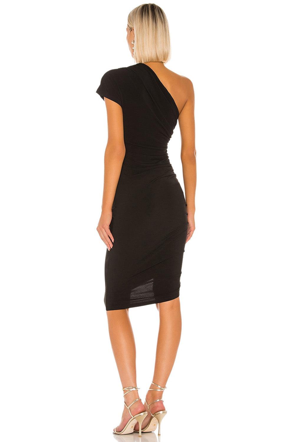 One-shoulder Short Sleeve Ruched Bodycon Dress