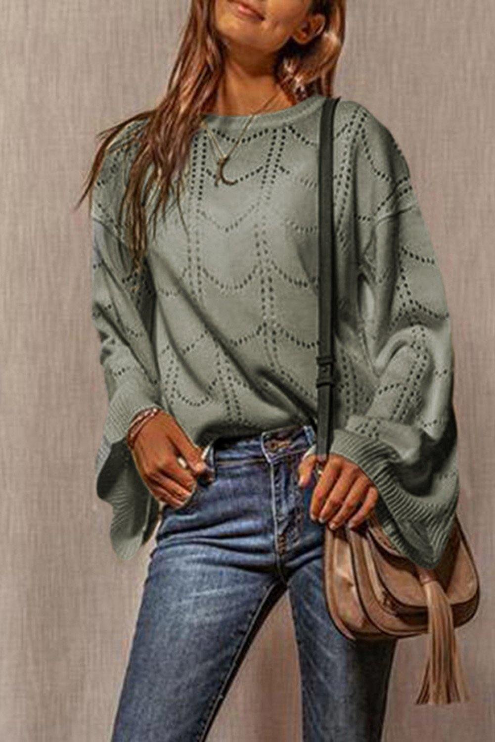 Flare Sleeve Texture Knit Sweater - L & M Kee, LLC