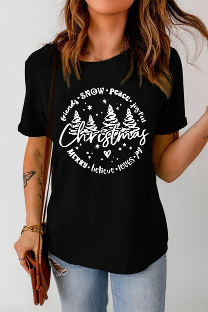 Merry Christmas Trees Graphic Print Short Sleeve T Shirt - L & M Kee, LLC