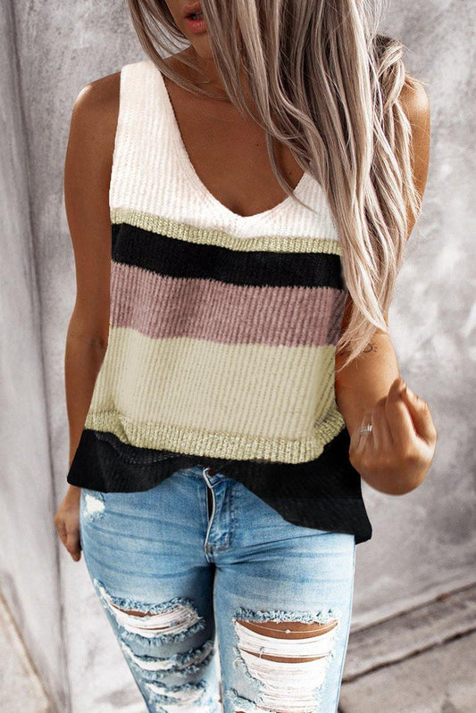 Khaki Color Block Knitted Sweater Vest - L & M Kee, LLC