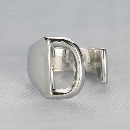 Silver Color Metal 26 Letter Open Hollow Finger Rings - L & M Kee, LLC