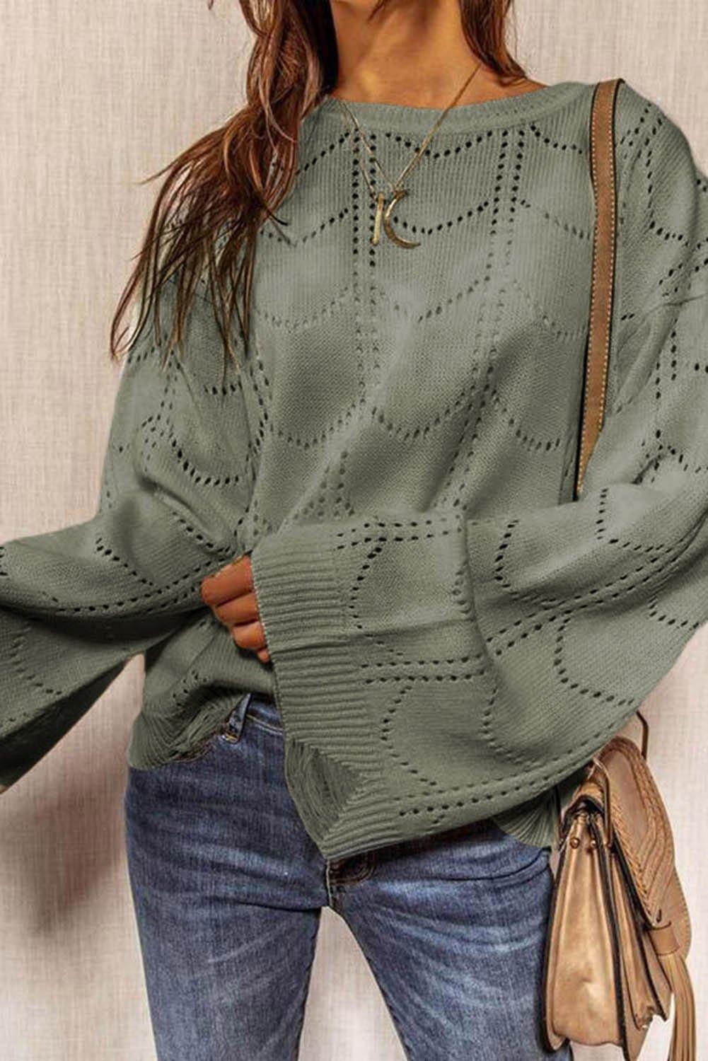 Flare Sleeve Texture Knit Sweater - L & M Kee, LLC