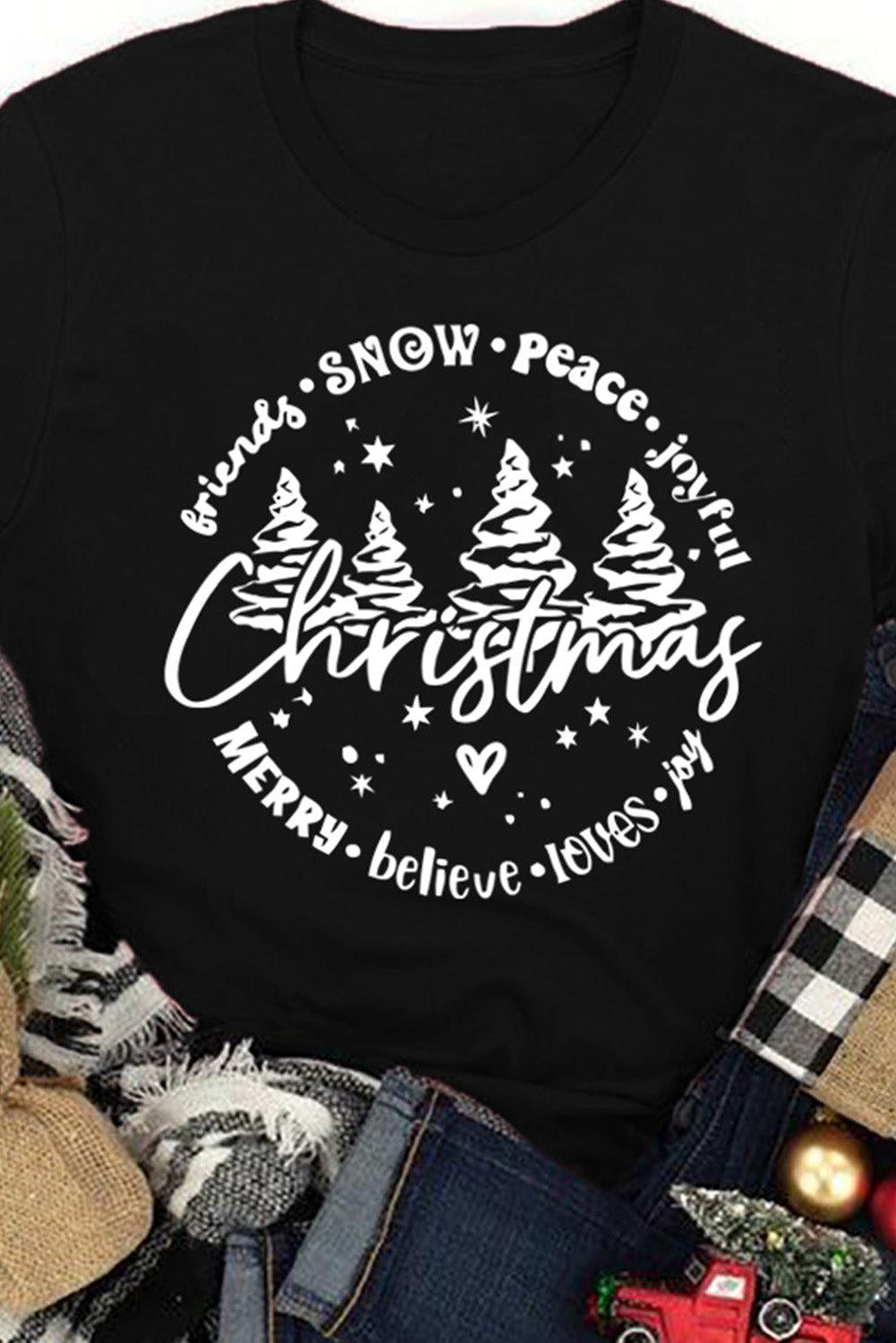 Merry Christmas Trees Graphic Print Short Sleeve T Shirt - L & M Kee, LLC