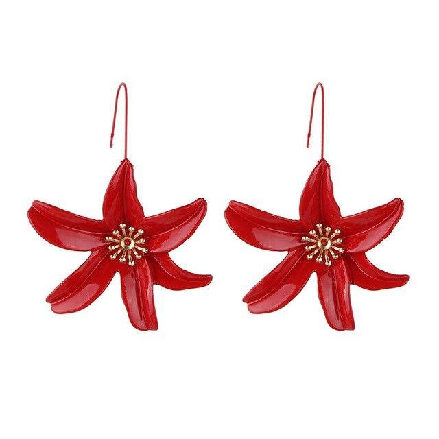 Metal Flower Drop Earrings - L & M Kee, LLC