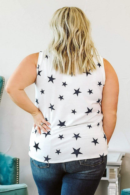 Patriotic Stripes Stars Print Sleeveless Plus Size Top - L & M Kee, LLC