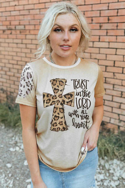 Khaki HALF HOOD HALF HOLY Leopard Short Sleeve T Shirt - L & M Kee, LLC