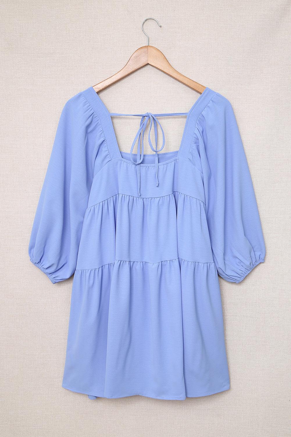 Square Neck Half Sleeve High Low Mini Dress - L & M Kee, LLC