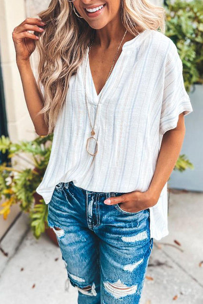 Striped Print Loose Fit Short Sleeve Top