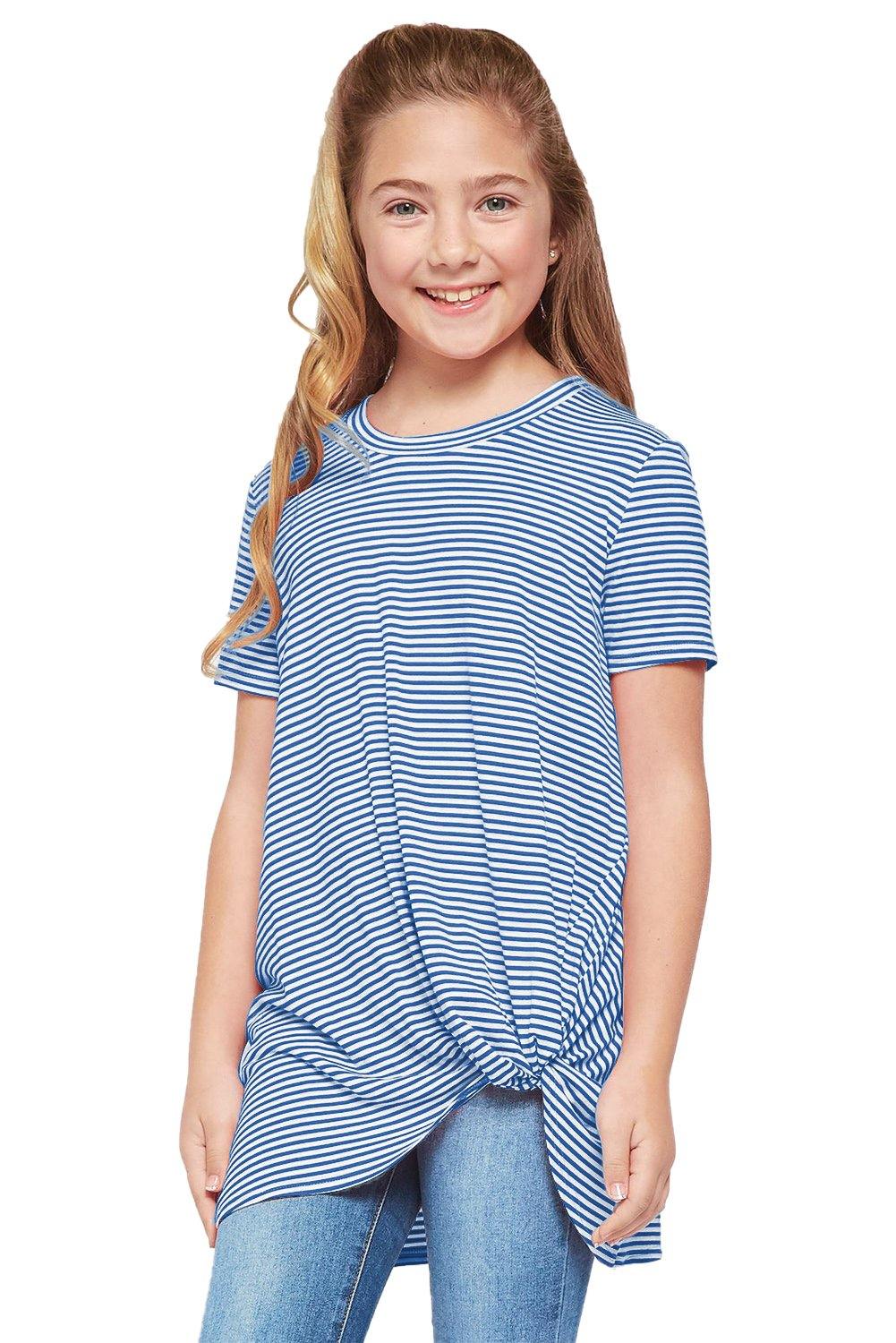 Short Sleeve Front Twist Striped Girl's Top - L & M Kee, LLC