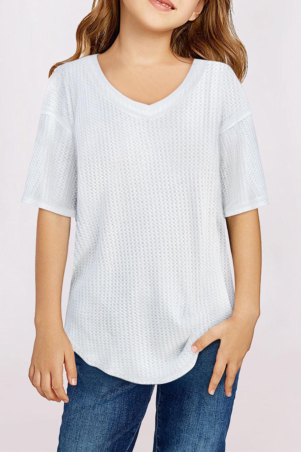 Textured V Neck Short Sleeve Girl's T Shirt - L & M Kee, LLC
