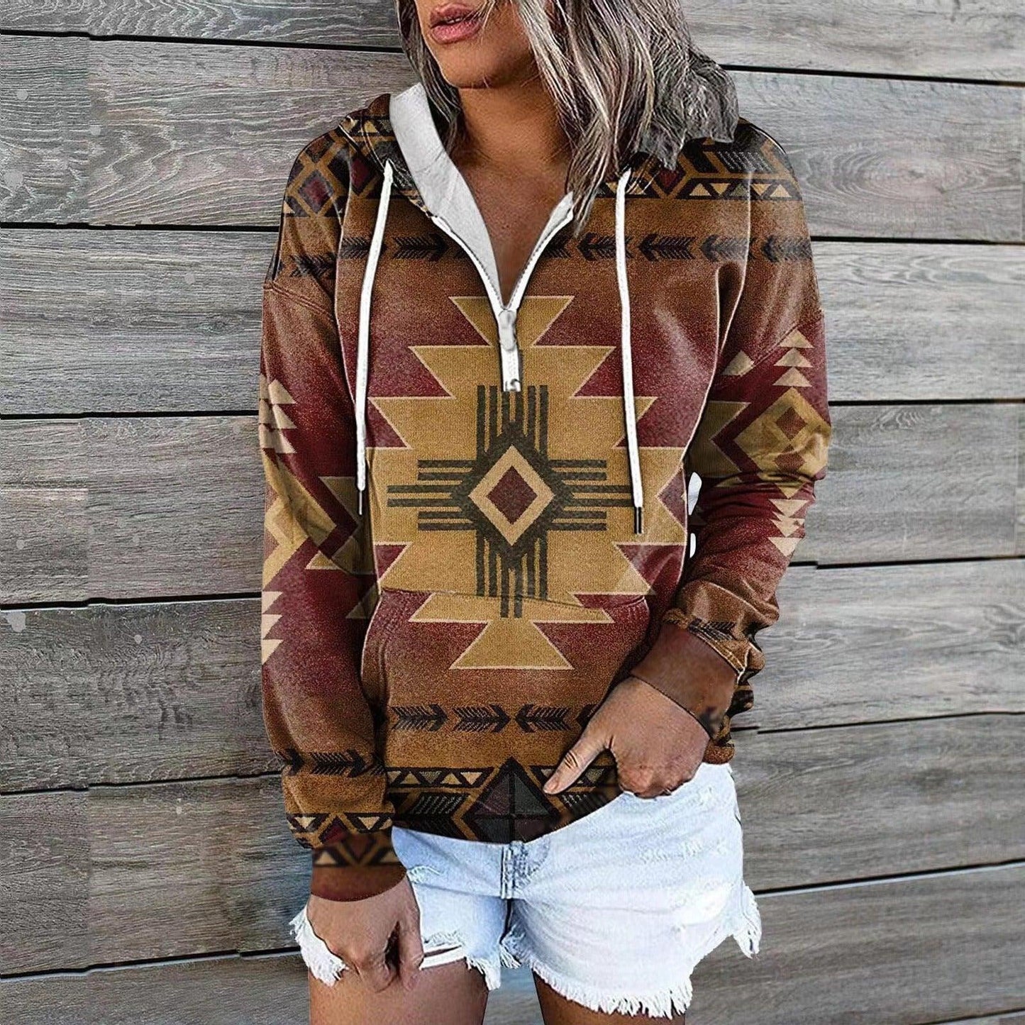 Women's New Ethnic Tribe Hooded Sweater Coat - L & M Kee, LLC