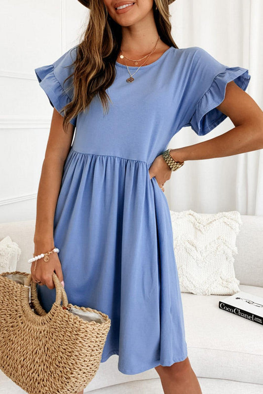 Round Neck Ruffle Sleeve Loose Dress - L & M Kee, LLC