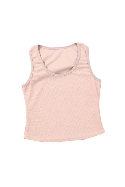 Plain Waffle Knit U Neck Tank Top - L & M Kee, LLC