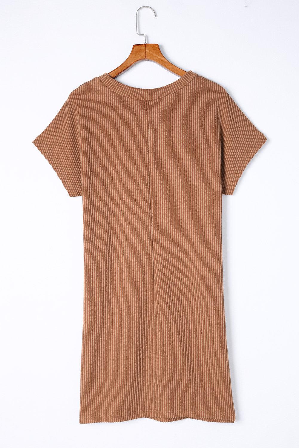 Striped Ribbed Knit T-shirt Shift Dress - L & M Kee, LLC