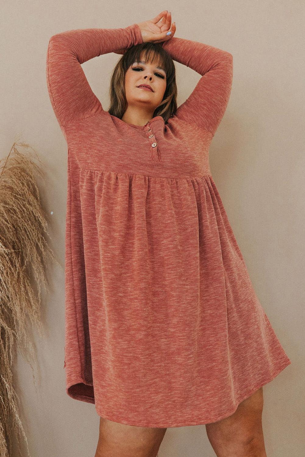 Plus Size Mineral Washed Ribbed Henley Dress - L & M Kee, LLC