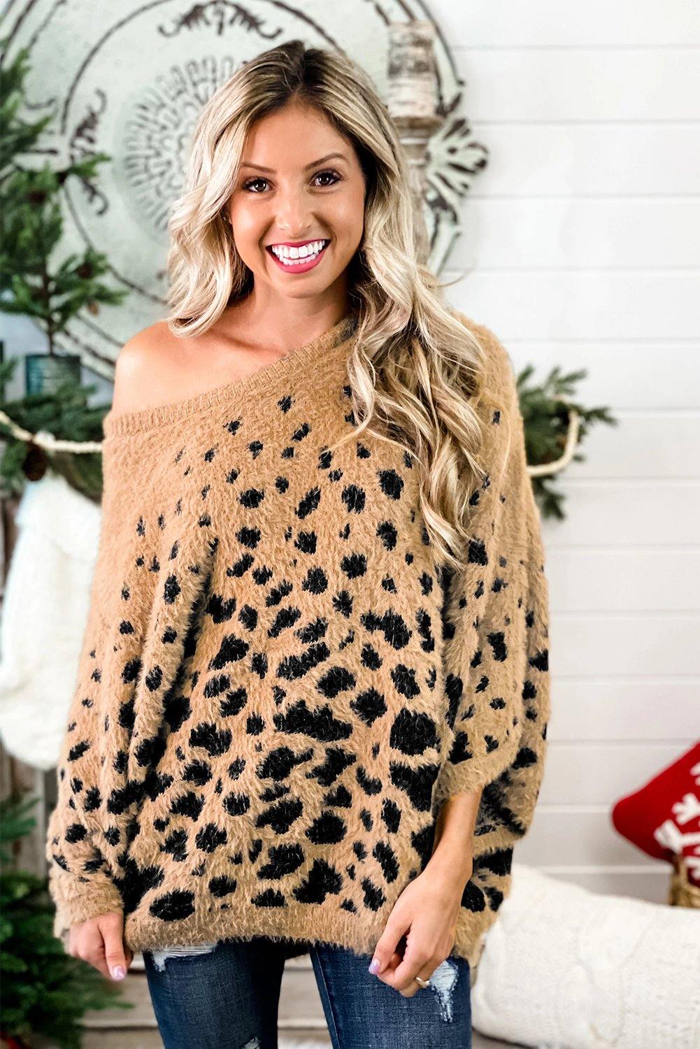 Print Drop Shoulder Loose Knitted Sweater - L & M Kee, LLC