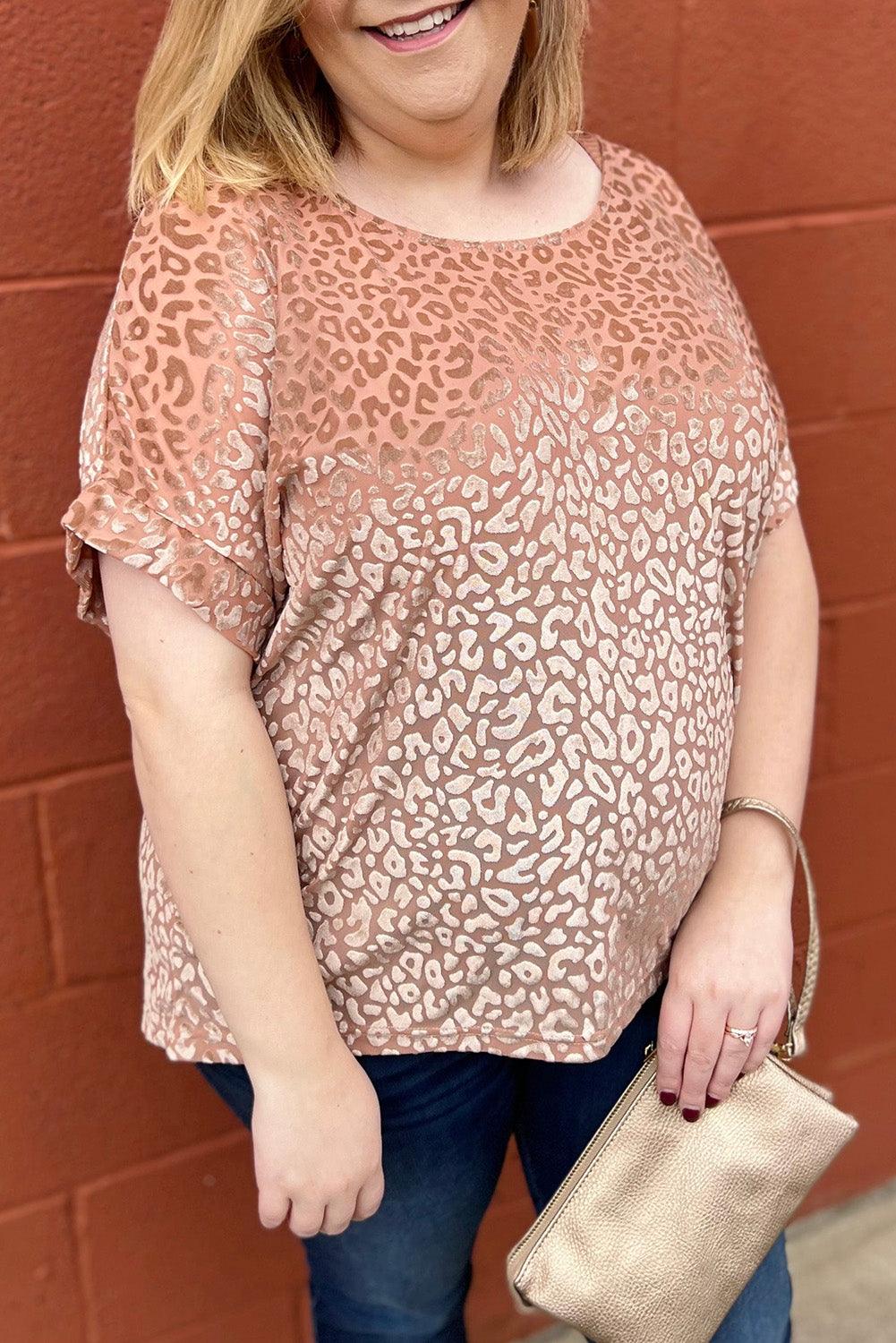 Plus Size Ombre Glitter Leopard T-shirt - L & M Kee, LLC