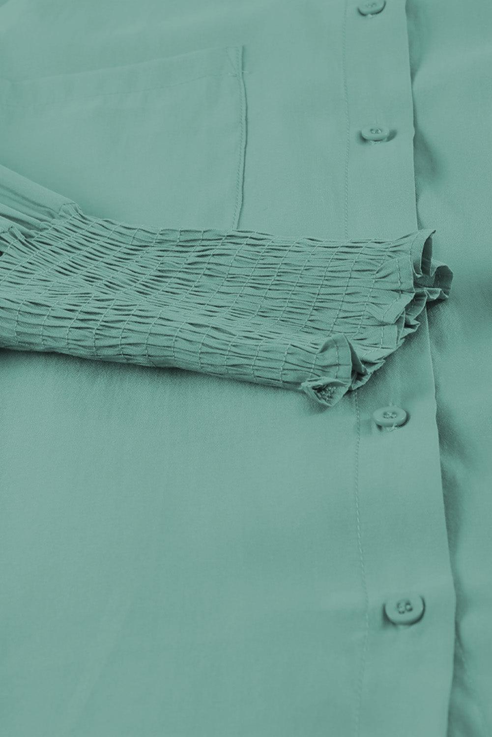 Billowy Sleeves Pocketed Shirt - L & M Kee, LLC