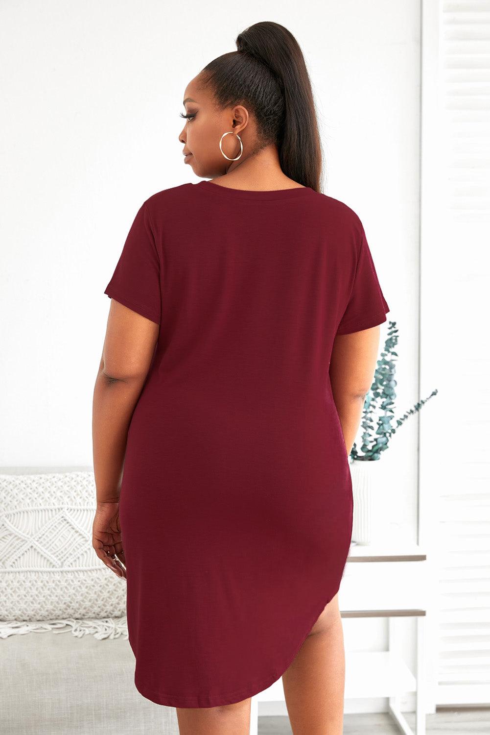 Plus Size LET ME SLEEP Graphic Print Red Nightwear Mini Dress - L & M Kee, LLC