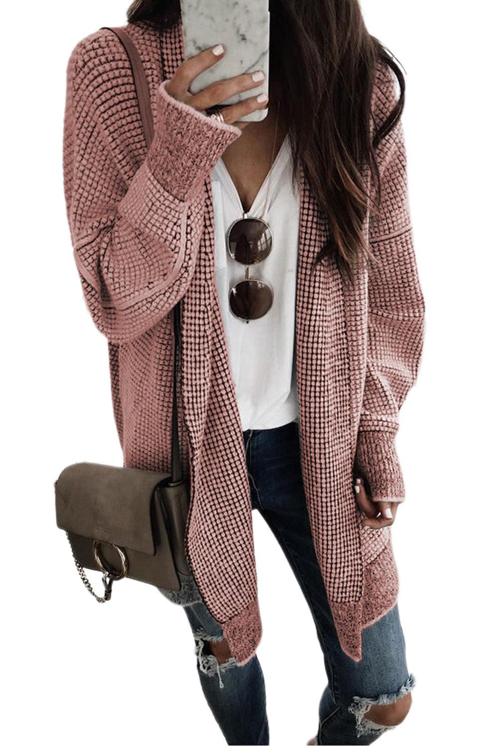 Plaid Knitted Long Open Front Cardigan - L & M Kee, LLC