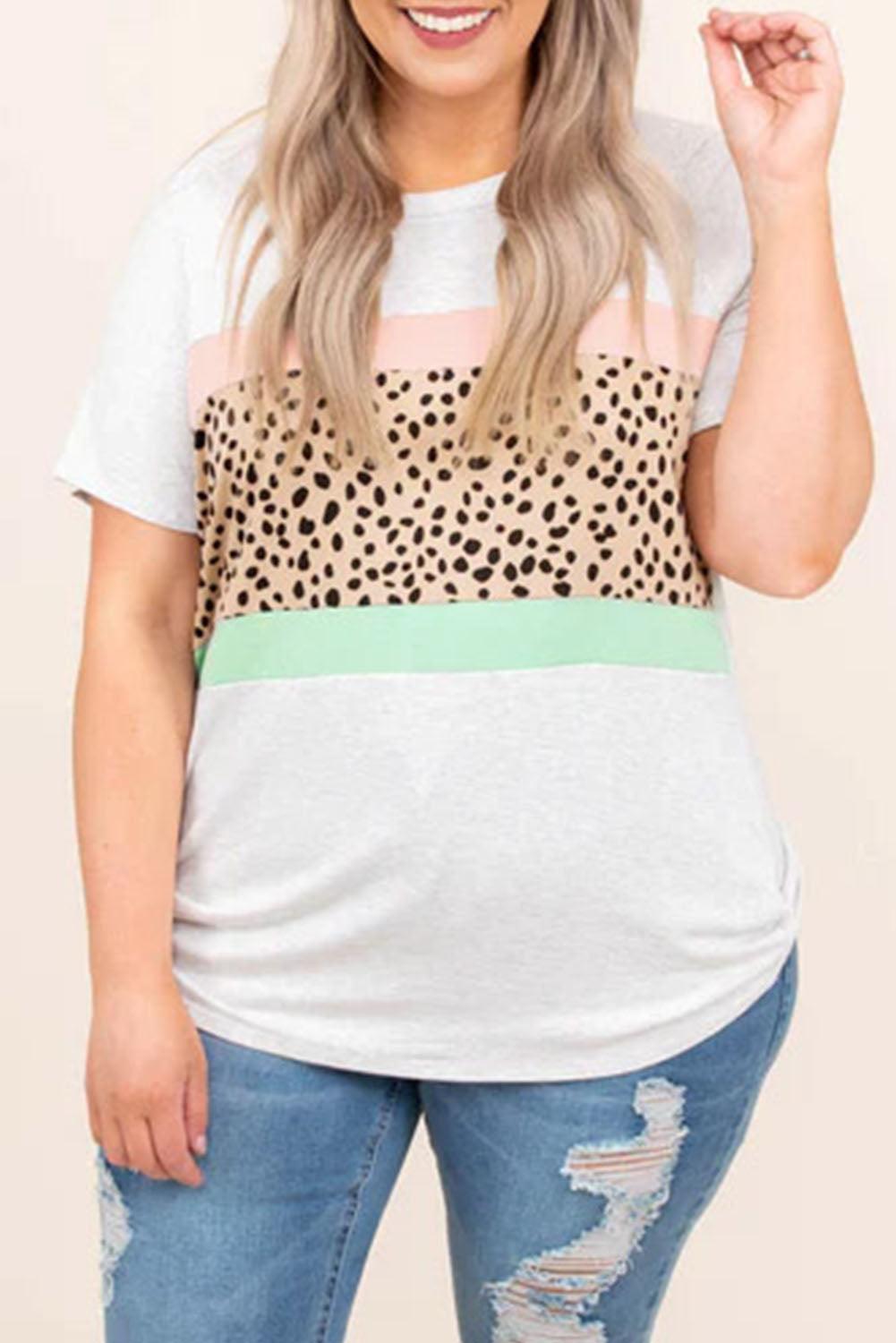 Leopard Color Block Plus Size T Shirt - L & M Kee, LLC