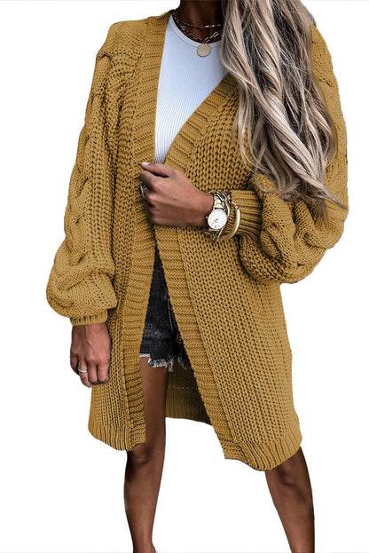 Open Front Cable Sleeve Long Cardigan - L & M Kee, LLC