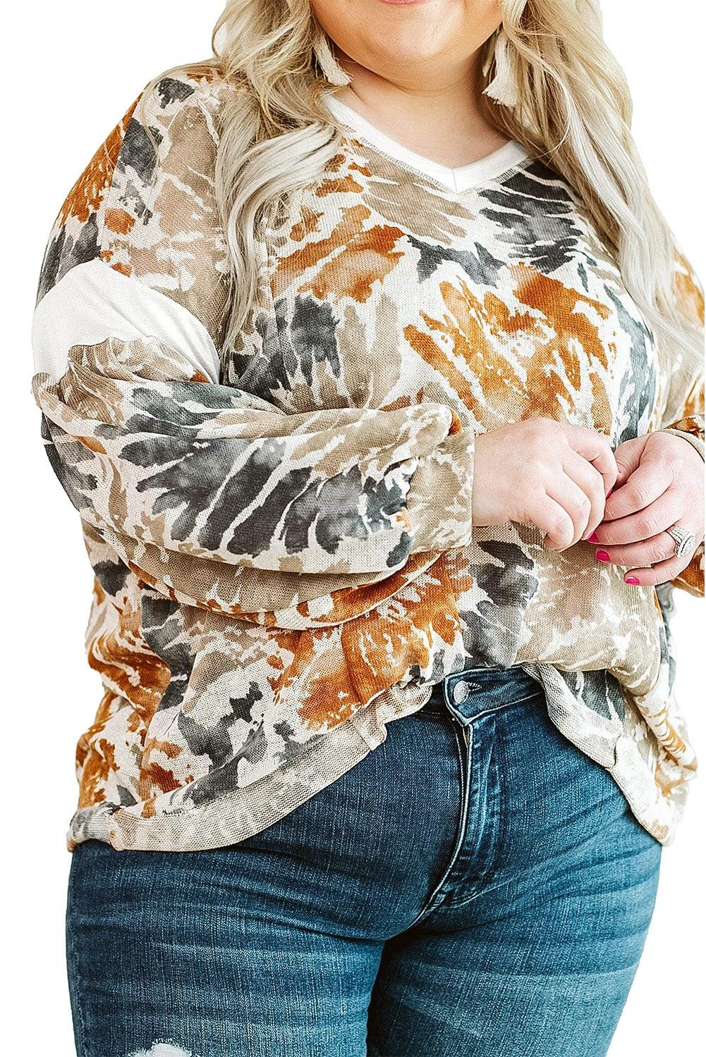 Multicolor Plus Size Tie Dye V Neck Sweatshirt - L & M Kee, LLC