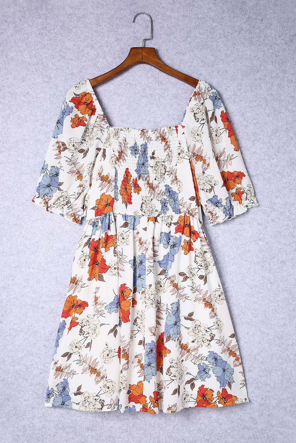 Floral Smocked Flared Plus Size Dress - L & M Kee, LLC