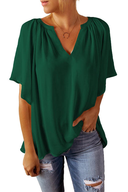 Split Neck Pleated Loose Top - L & M Kee, LLC