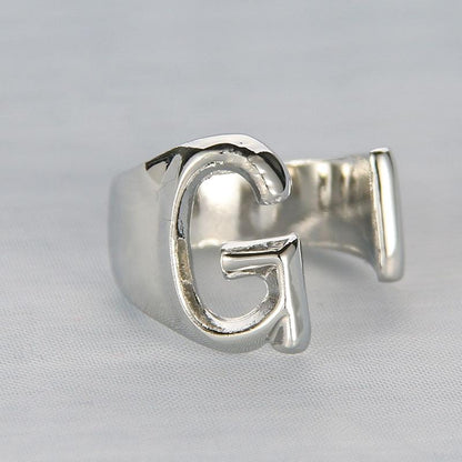 Silver Color Metal 26 Letter Open Hollow Finger Rings - L & M Kee, LLC