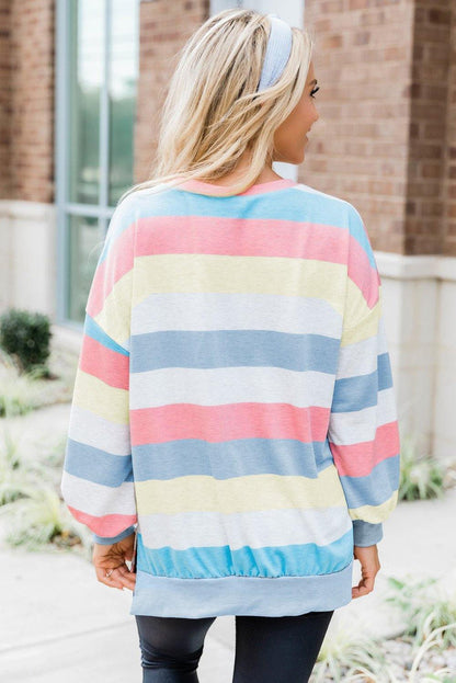 Striped Colorblock Long Sleeve Pullover Sweatshirt - L & M Kee, LLC