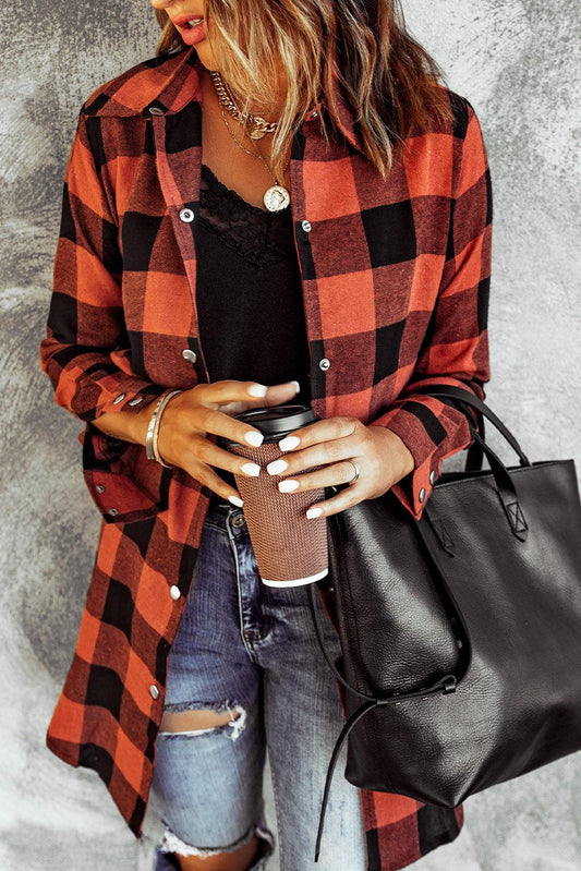 Turn-down Collar Plaid Shirt Coat - L & M Kee, LLC