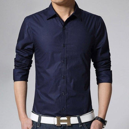 Men's Long Sleeve Slim Fit Plain Dress Shirt - L & M Kee, LLC