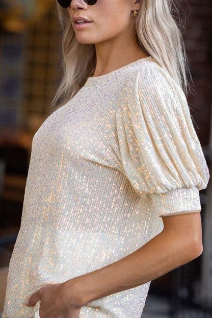 Sequin Puff Sleeve Top - L & M Kee, LLC