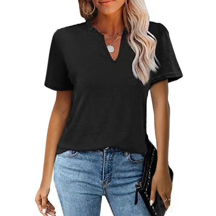 Popular Edge V-Neck Pleated Casual Short Sleeve Shirt - L & M Kee, LLC