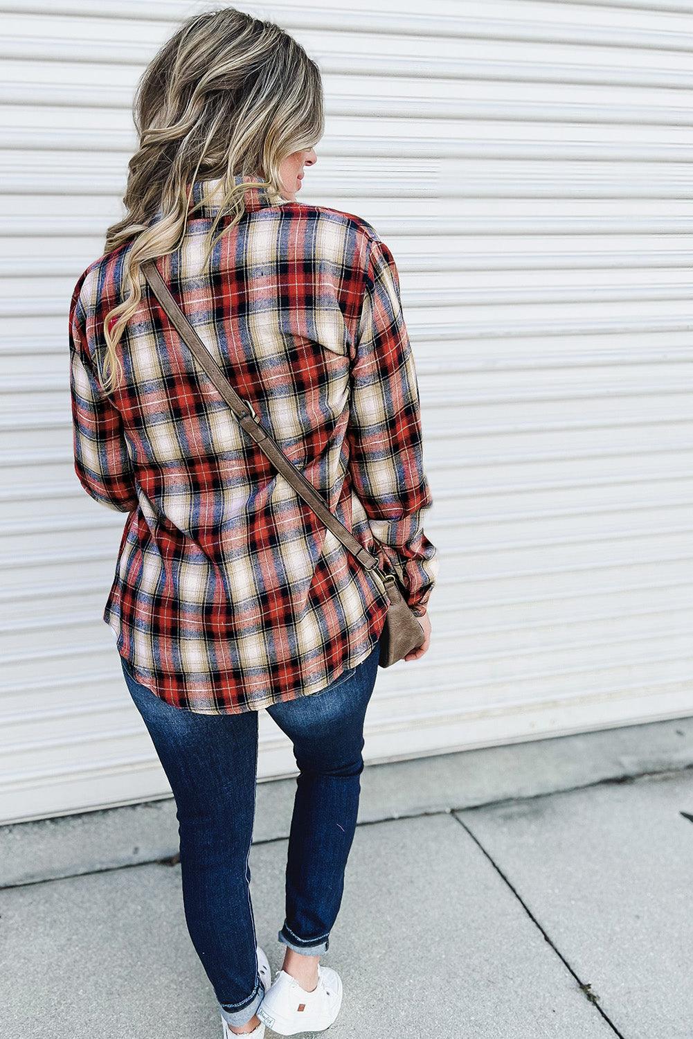 Plus Size Plaid Pattern Shirt - L & M Kee, LLC