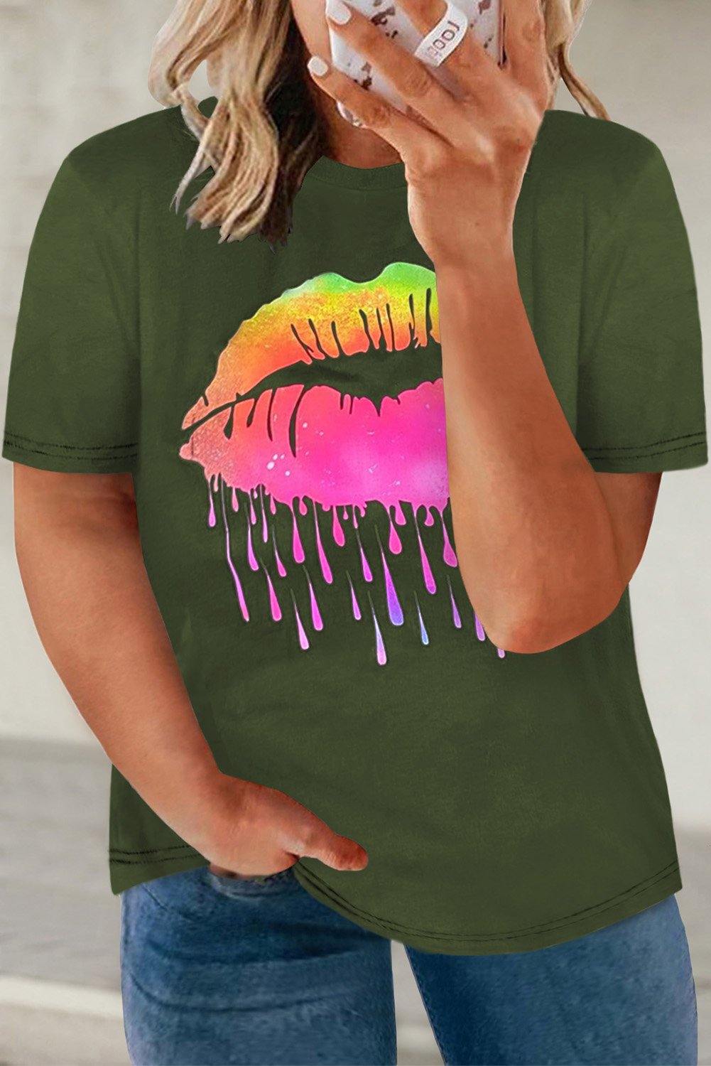 Neon Lips Graphic Plus Size T-shirt - L & M Kee, LLC