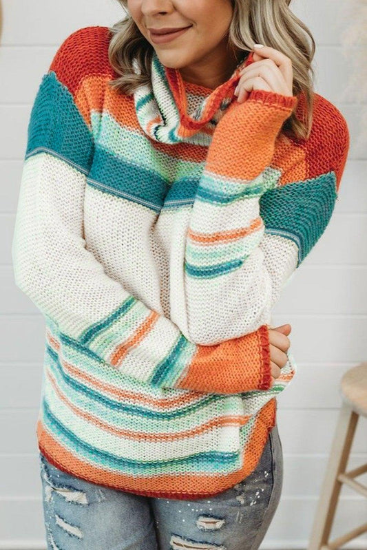 Color Block Cowl Neck Knit Sweater - L & M Kee, LLC