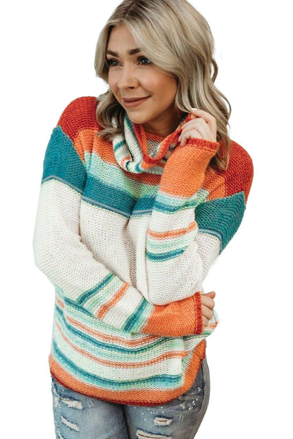 Color Block Cowl Neck Knit Sweater - L & M Kee, LLC