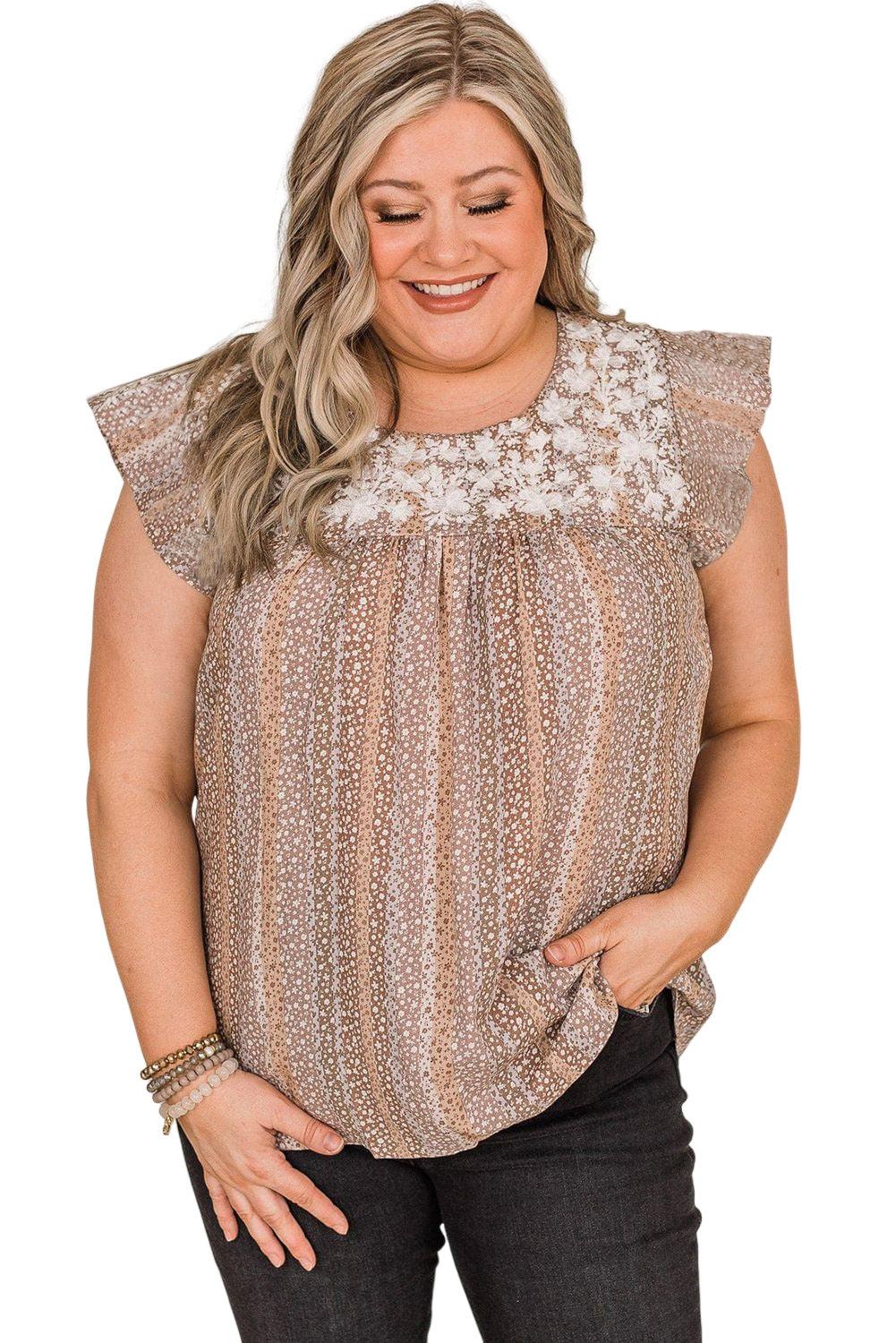 Multicolor Floral Embroidered Short Sleeve Plus Size Top - L & M Kee, LLC