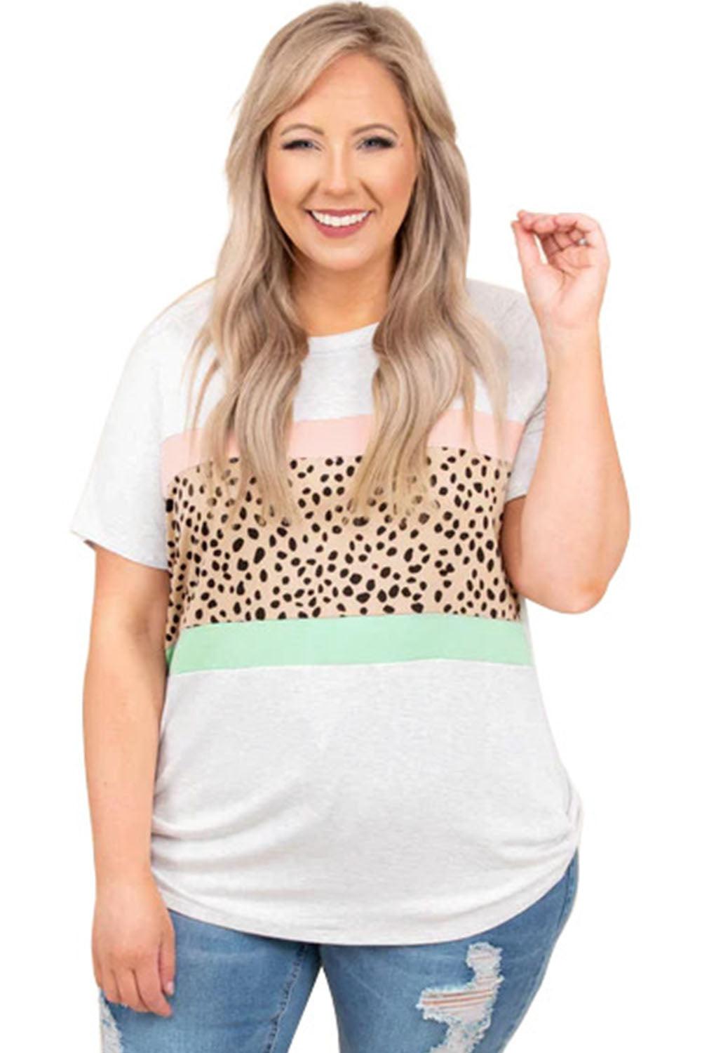 Leopard Color Block Plus Size T Shirt - L & M Kee, LLC