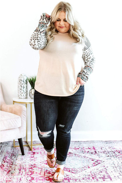 Plus Size Contrast Long Sleeve Top - L & M Kee, LLC